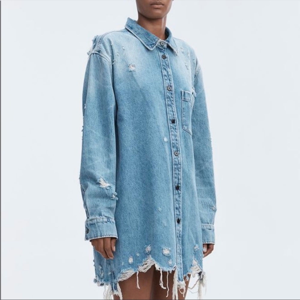 Alexander Wang Distressed Denim Shirt Dress - Blue